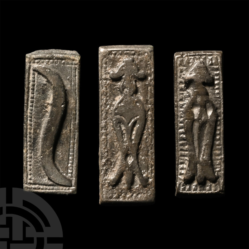 Circa 2nd-3rd century A.D.. Group of three rectangular mounts each with a beaded...