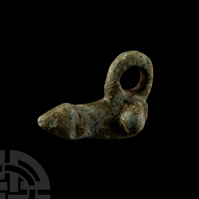 1st-4th century A.D.. A phallic amulet with loop to the rear. 6.53 grams, 25 mm ...