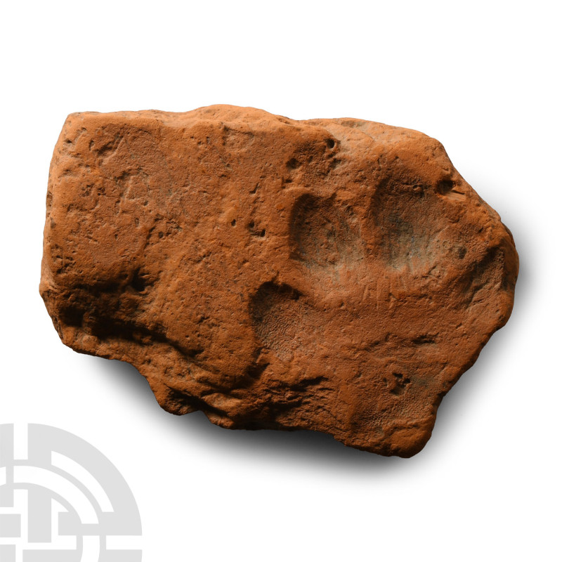 1st-4th century A.D.. Fragment of flat-section tegula roof tile, with impressed ...