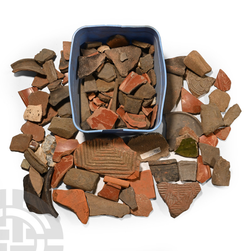 1st-4th century A.D.. Mixed group of ceramic fragments including rooftiles, rim-...