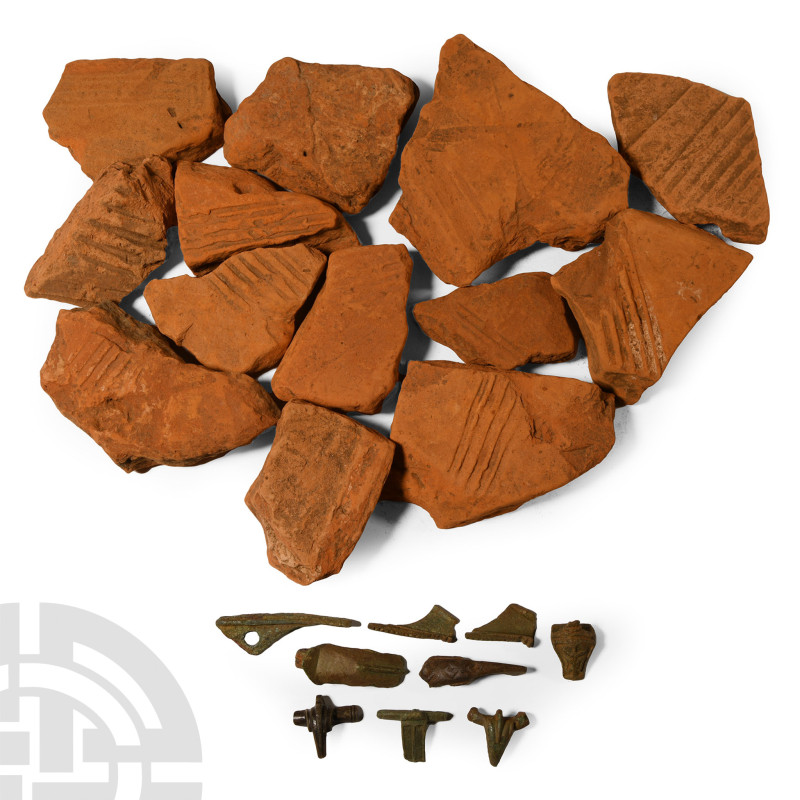 1st-4th century A.D.. Mixed group of terracotta tile fragments; offered with fra...