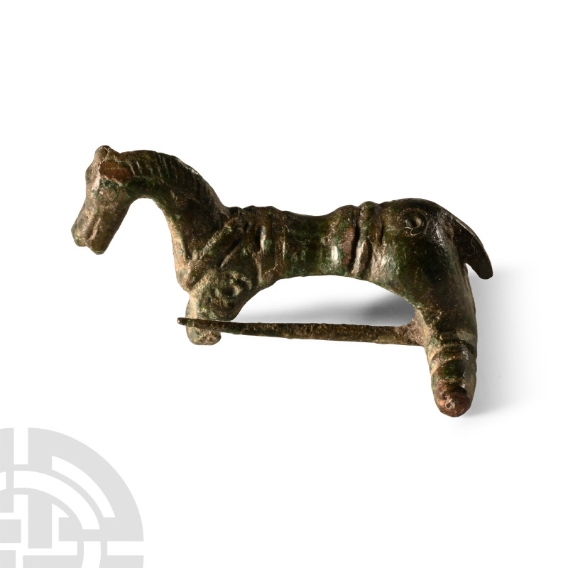 Circa 2nd century A.D.. Formed as a standing horse, the hindlegs forming crossba...