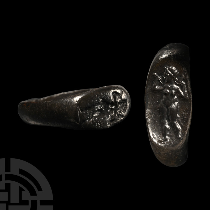 1st-2nd century A.D.. Ellipsoid bezel with intaglio image of Venus standing nude...