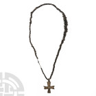 Byzantine Bronze Cross with Black Glass Beads