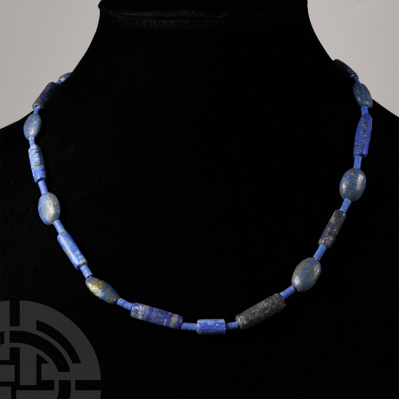 20th century A.D.. Designer necklace comprising tubular and fusiform lapis lazul...