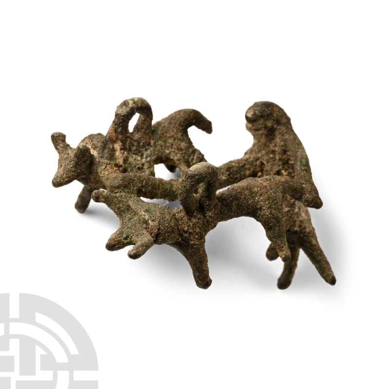 13th-7th century B.C.. Miniature votive plough-team with two oxen yoked to a plo...