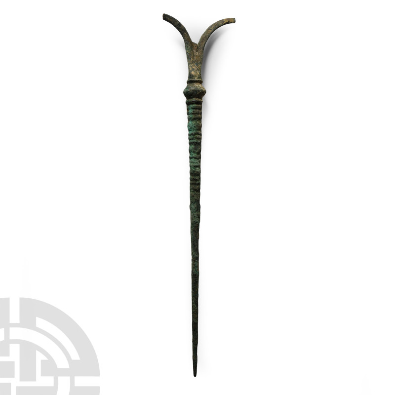 13th-7th century B.C.. With tapering round-section shank, stepped profile to the...