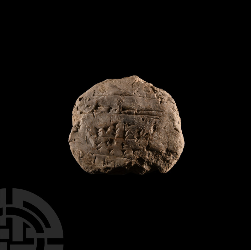 3rd-2nd millennium B.C.. Domed underside with cuneiform text to the upper face; ...