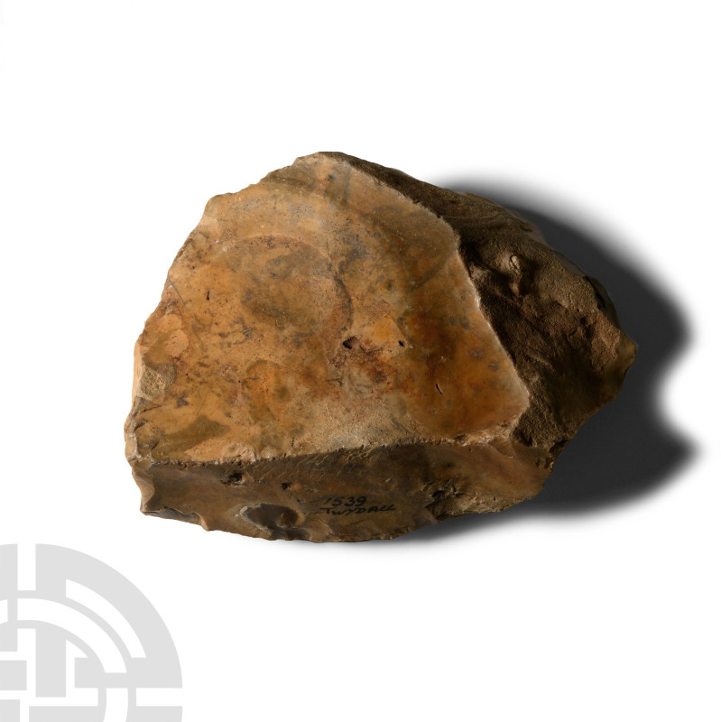 Lower Palaeolithic Period, circa 400,000 B.P.. Of irregular shape with some cort...