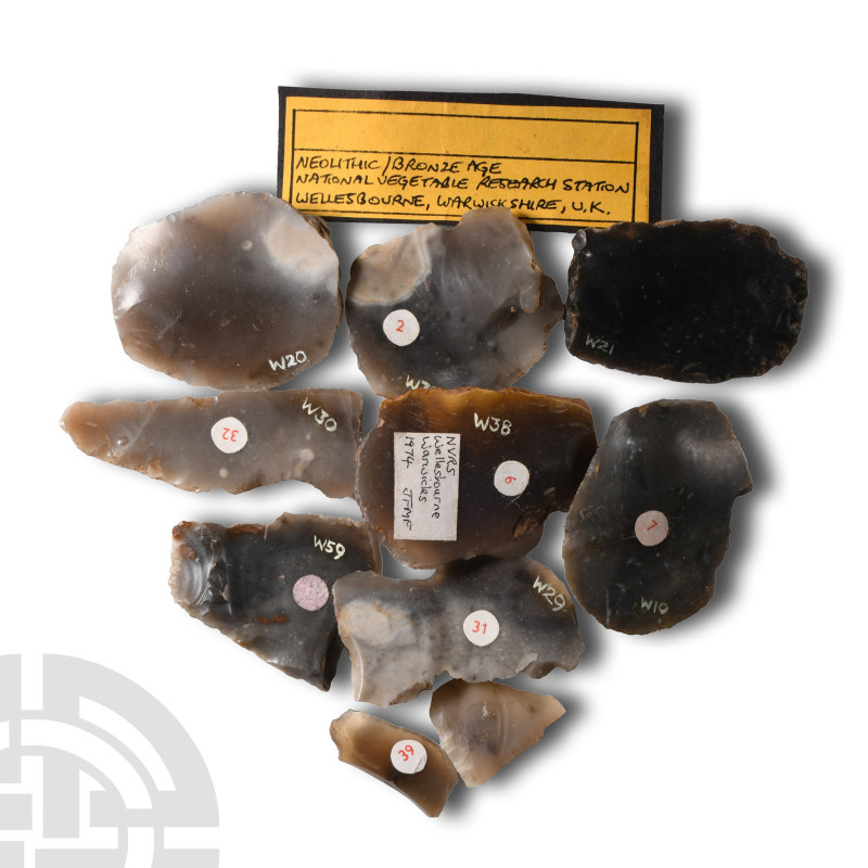 Neolithic Period, circa 6,000 years B.P.. Group of finely worked flint tools wit...