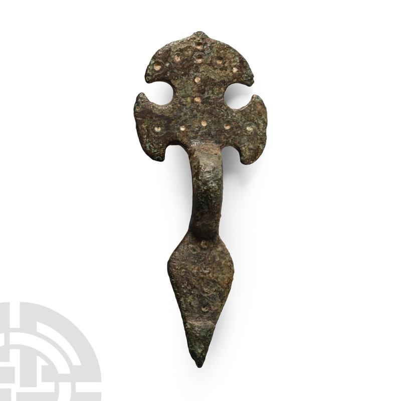 Later 5th-6th century A.D.. With trefoil head and leaf-shaped foot, ring--and-do...