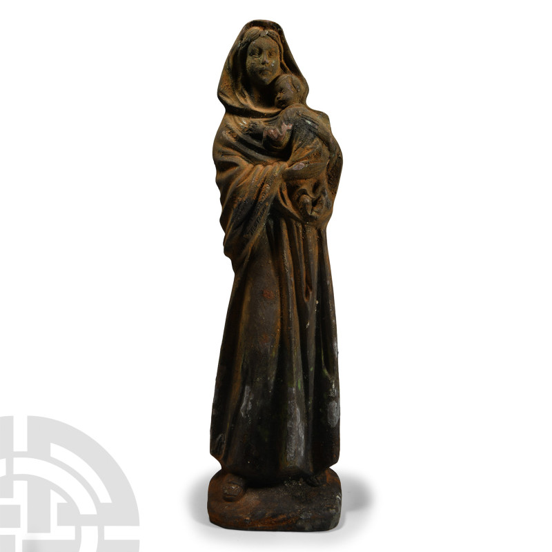 19th-early 20th century A.D.. Hollow-formed cast iron figure of Mary in hooded a...