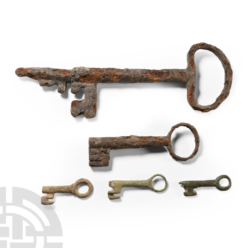 16th-18th century A.D.. Including a large iron door-key with kidney-shaped bow, ...