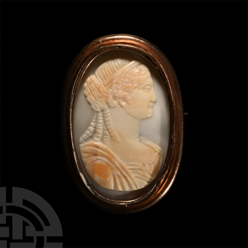 Late 19th-early 20th century A.D.. Lustrous cameo with profile female bust in cl...