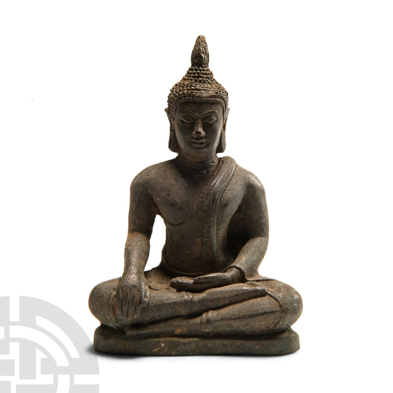 20th century A.D.. Modelled in the round in bhumisparsa mudra pose. 279 grams, 1...