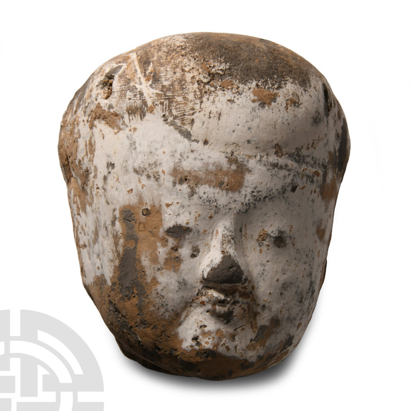 Han Dynasty, 206 B.C.-220 A.D.. Hollow-formed with low-relief facial features an...