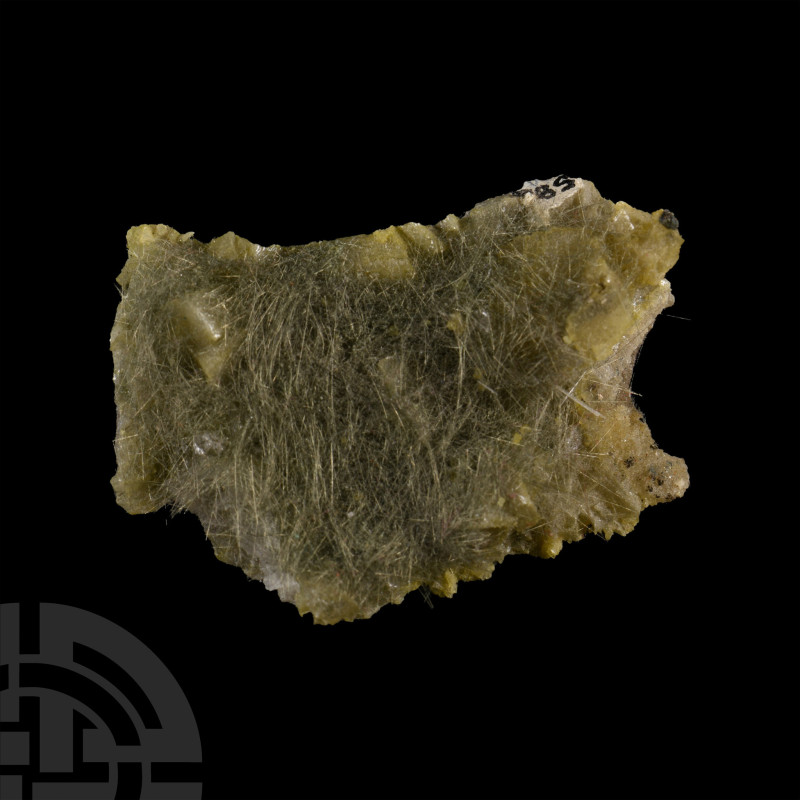 Consisting of a fine hair-like crystals radiating from a thin barite/dolomite ma...