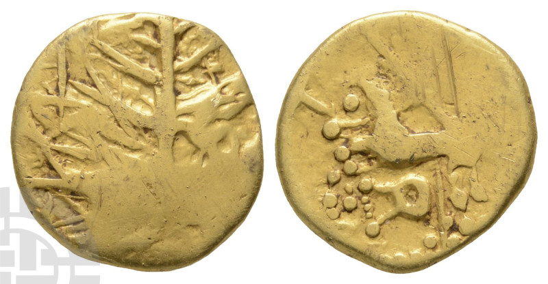 Celtic Gaul. Nervii(?) AV Stater. Circa 115-100 BC. Branched abstract pattern of...