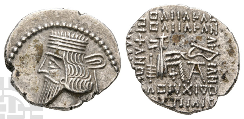 Kings of Parthia, Pakoros I AR Drachm. Circa AD 78-120. Diademed and draped bust...