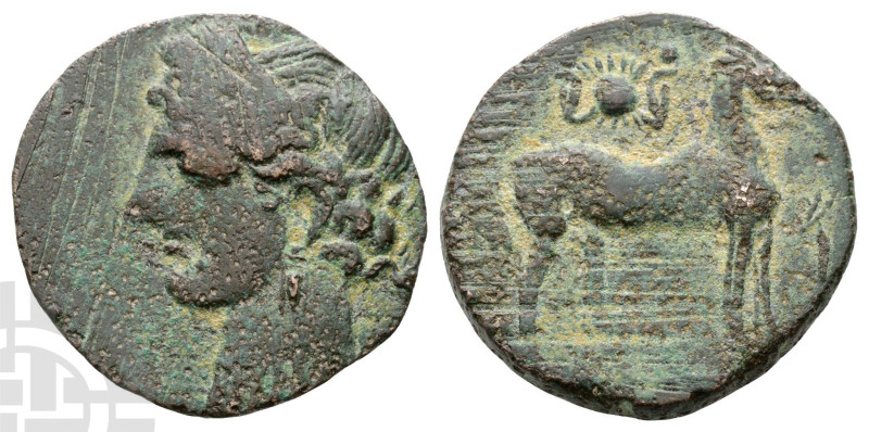 Zeugitania, Carthage AE Dishekel. Circa 241-221 BC. Head of Kore to left, wearin...