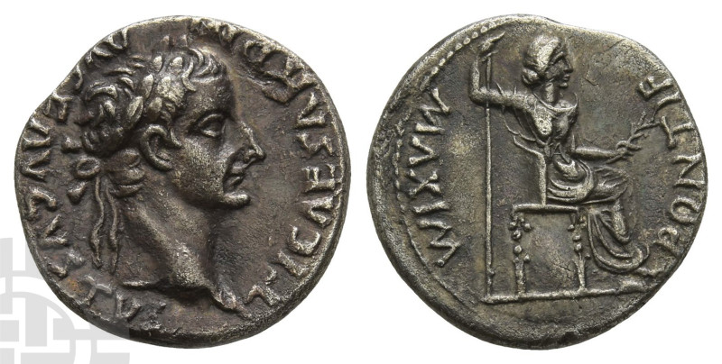 Tiberius AR Denarius. AD 14-37. TI CAESAR DIVI AVG F AVGVSTVS, laureate head to ...