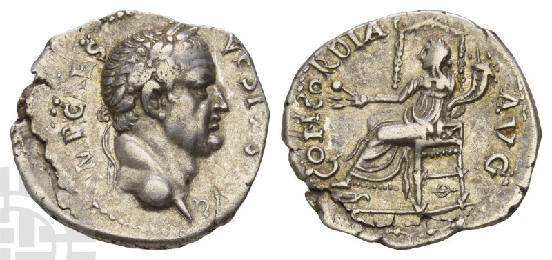 Vespasian AR Denarius. AD 69-79. IMP CAES VESPAS AVG, laureate head to right / C...