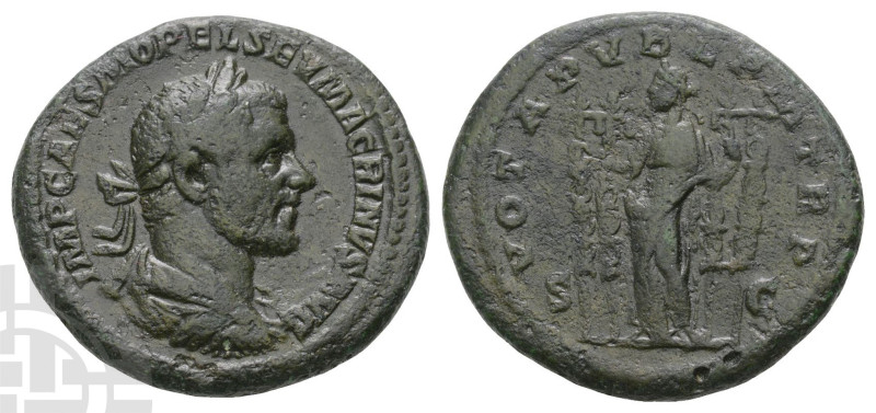 Macrinus AE As. AD 217-218. IMP CAES M OPEL SEV MACRINVS AVG, laureate, draped a...