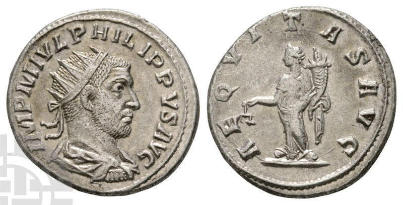 Philip I AR Antoninianus. AD 244-249. IMP M IVL PHILIPPVS AVG, radiate, draped a...