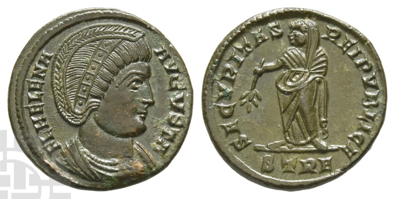 Helena, Augusta BI Nummus. AD 324-328/30. FL HELENA AVGVSTA, diademed and draped...