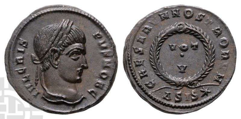 Crispus, as Caesar BI Nummus. AD 316-326. IVL CRIS-PVS NOB C, laureate head to r...