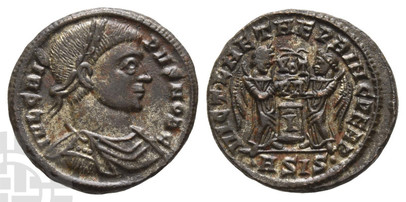 Crispus, as Caesar BI Nummus. AD 316-326. IVL CRISPVS NOB C, laureate, draped an...