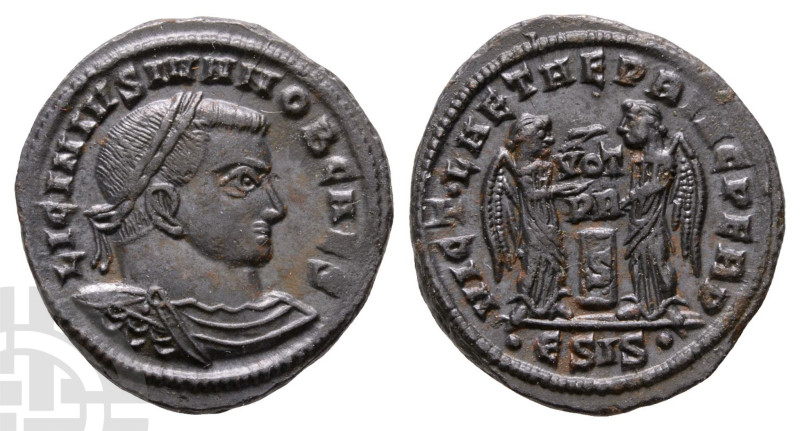 Licinius II, as Caesar BI Nummus. AD 317-324. LICINIVS IVN NOB CAES, laureate, d...