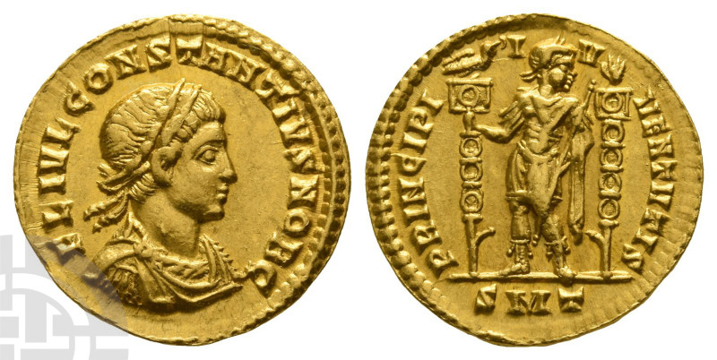 Constantius II, as Caesar AV Solidus. AD 324-337. FL IVL CONSTANTIVS NOB C, laur...