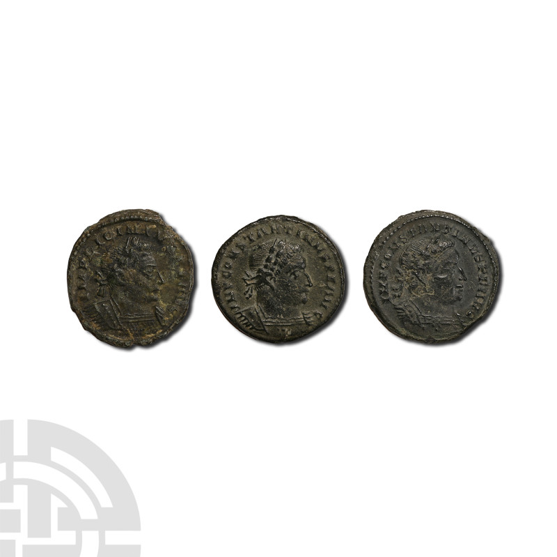 Constantine I, London Mint AE Follis Group. 3rd century AD. Group comprising: mi...