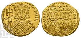 Constantine V Copronymus, with Leo IV and Leo III, AV Solidus. AD 741-775.