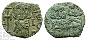 Constantine V Copronymus, with Leo IV and Leo III AE Follis. AD 741-775.