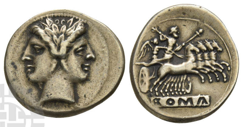 Electrotype of Anonymous AR Didrachm (Quadrigatus). Circa 225-214 BC. Laureate h...