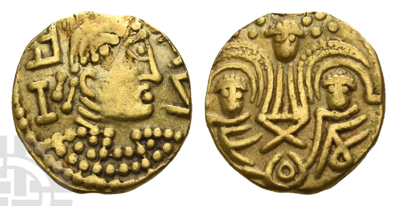 Anglo-Saxon. Post Crondall AV Thrymsa-Shilling. Circa 650-675. Diademed and drap...