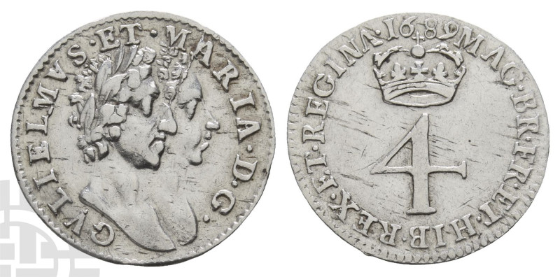 England. William and Mary AR Fourpence. Dated 1689. GVLIELMVS · ET · MARIA · D ·...