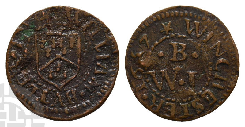 Great Britain. Winchester AE Token Farthing. Dated 1657. (mullet) WILLIAM(lozeng...