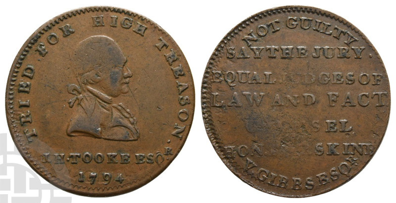 Great Britain. Middlesex AE Halfpenny Political Token. Dated 1794. TRIED FOR HIG...