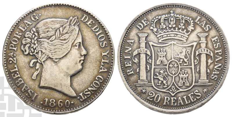 Contemporary Copy of Isabella II of Spain AR 20 Reales. Dated 1860. ISABEL 2A PO...