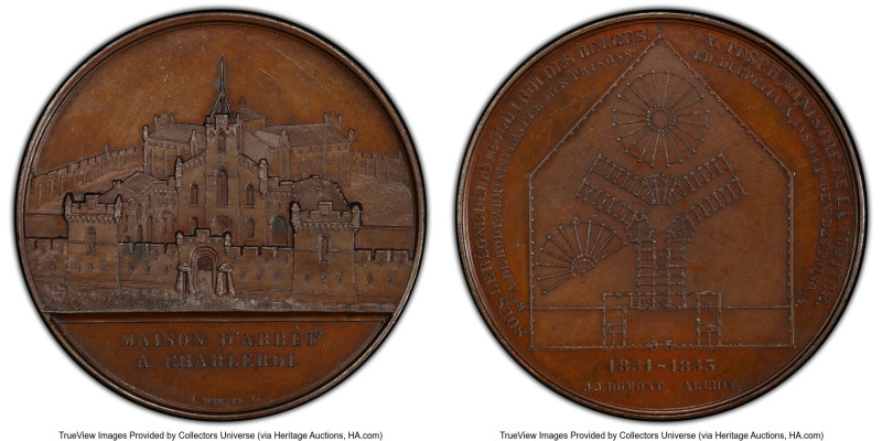 Leopold I bronzed Specimen "Maison d'Arret a Charleroi" Medal 1853 SP63 PCGS, Ro...