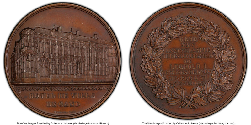 Leopold I bronzed Specimen "Ghent Hotel de Ville" Medal 1856 SP63 PCGS, Ross-M19...