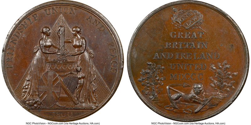 George III Pair of Certified "Ireland-Britain Union" Medals 1800 NGC, 1) Bronze ...