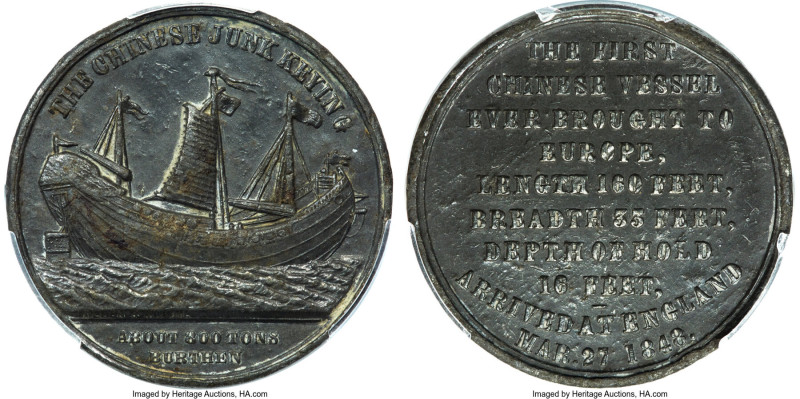 "Keying Junk" tin Medal 1848 AU Details (Environmental Damage) PCGS, BHM-2322. 2...