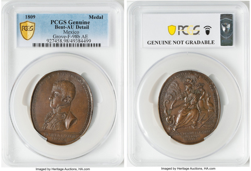 Ferdinand VII Specimen "Proclamation" Medal 1809 AU Details (Bent) PCGS, Grove-F...