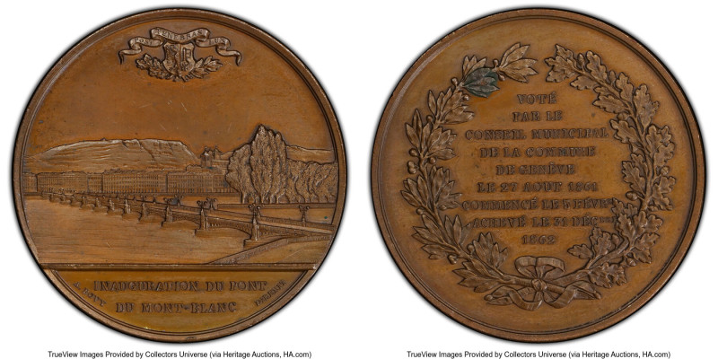 "Mont-Blanc Bridge" Specimen Medal 1862 SP63 PCGS, SM-1568. 50mm. By A. Bovy. HI...