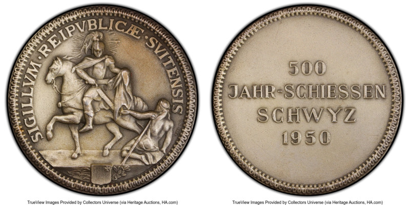 Confederation silver Matte Specimen "Schwyz Shooting Festival" Medal 1950 SP64 P...