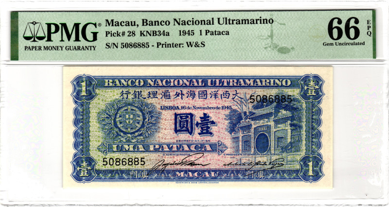 Macao 1 Pataca 1945 PMG 66 EPQ Gem Uncirculated

P# 28, N# 280092; # 5086885